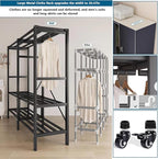 Heavy Duty Covered Clothes Rack with Magnetic Door 1500LBS Foldable Portable Wardrobe Closet for Hanging Clothing Rolling Bla