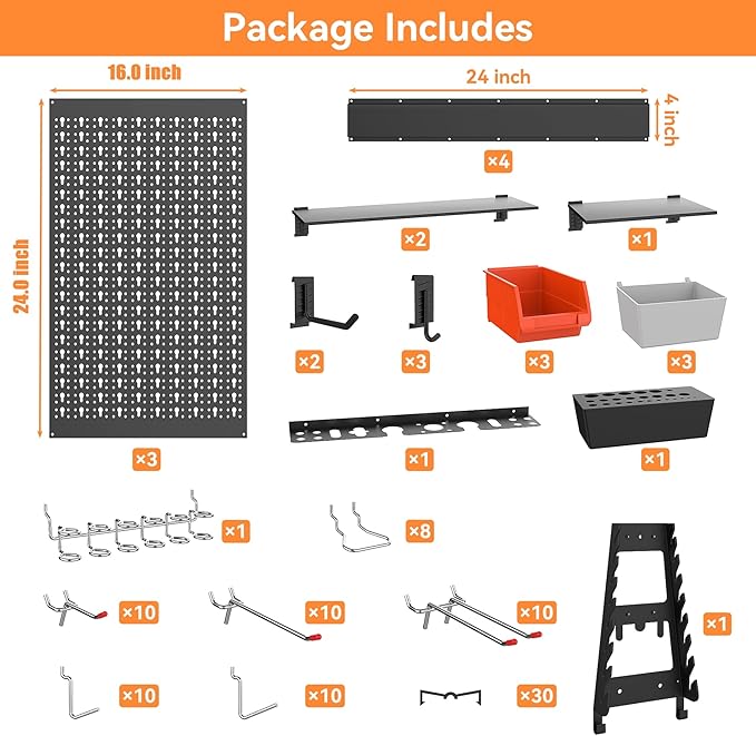 WALMANN 113 PCS Pegboard Wall Organizer Kit with Pegboard Hooks, Bins, Shelves, Pegboard Tools Storage System for Garage, Wor