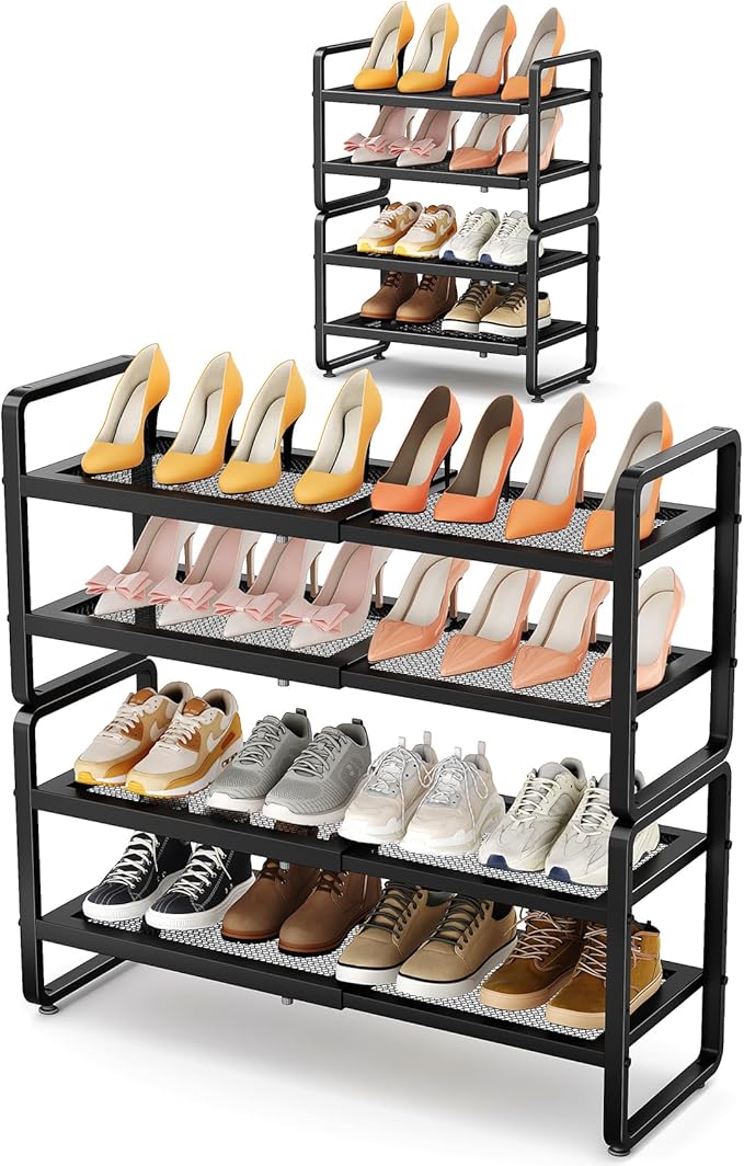 SNTD Shoe Rack - Expandable Shoe Organizer for Closet, Adjustable Metal Shoe Shelf Storage, Stackable Long Shoe Stand Holder 