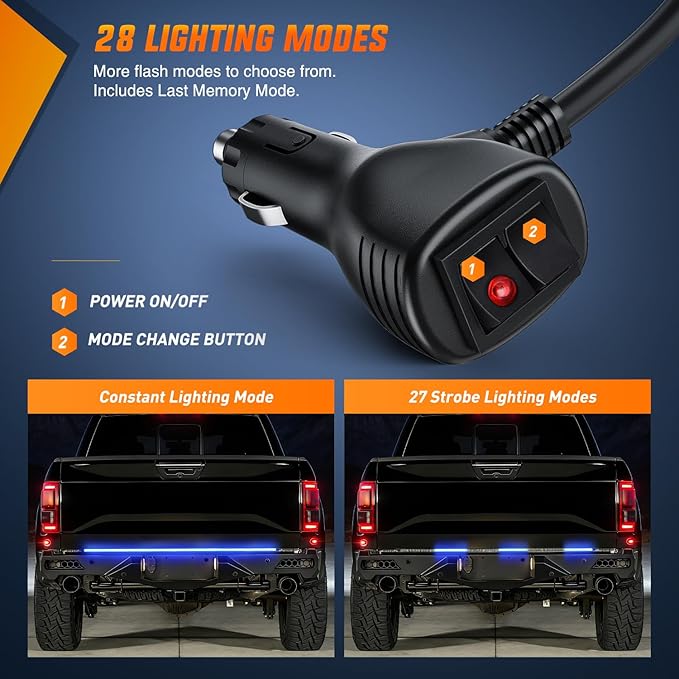 Nilight 60 Inch Truck Tailgate Strobe Light Strip Tail Emergency Bar Rear Window Warning Lamp Ultra-Bright Double Row 360 LED for Pickup Trailers Construction Vehicles Car SUV, Blue