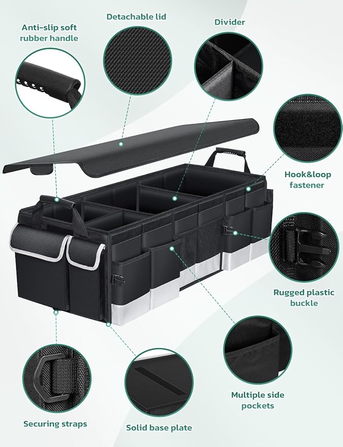 Oasser Trunk Organizer with Cooler Bag 95L, Bearing 110lb No Deformation, Collapsible with Multi Compartments, Removable