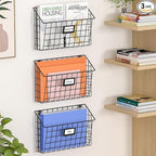 X-cosrack Detachable Hanging Wall Files Rack&3-Tier Metal Folder Wall File Holder with Tag Slot Mounts on Wall and Door for O