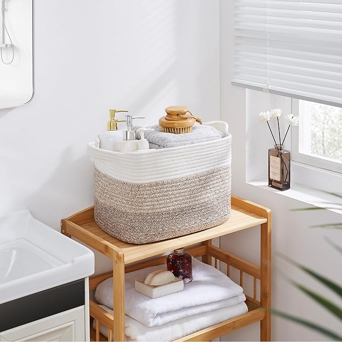 OIASKET Storage Baskets for Organizing, Woven Baskets for Shelves, Rectangle Decorative Organizer for Storage Clothes, Toy, B