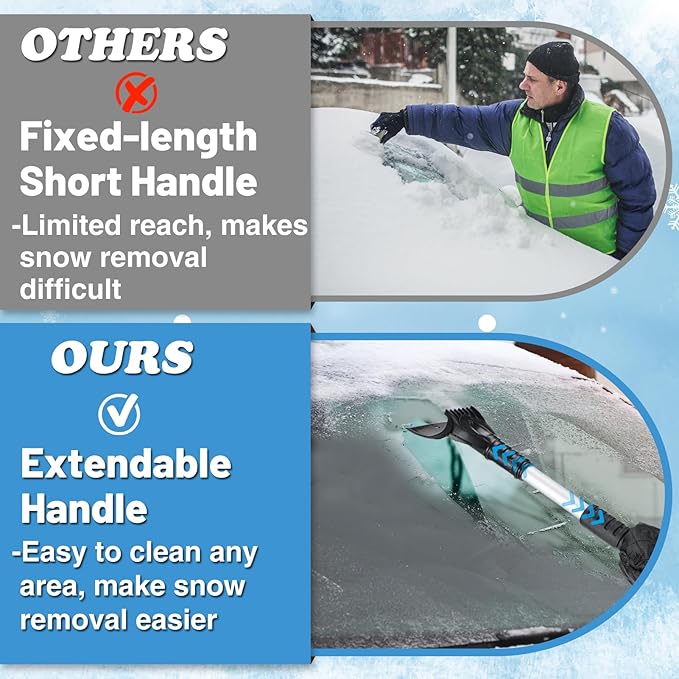 Acostop Snow Brush & Ice Scraper for Car Windshield with Glove - 16.5"-23" Extendable Snow Scraper Long Handle Brush Warm Glove Kit for Remove Quickly Automotive/Cars/Trucks/SUVs
