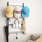 SWTYMIKI Over Door Hat Organizer - 3 Tier Metal Adjustable Wall Mounted Hat Rack with 9 Hooks Design, Hanging Baseball Cap Or