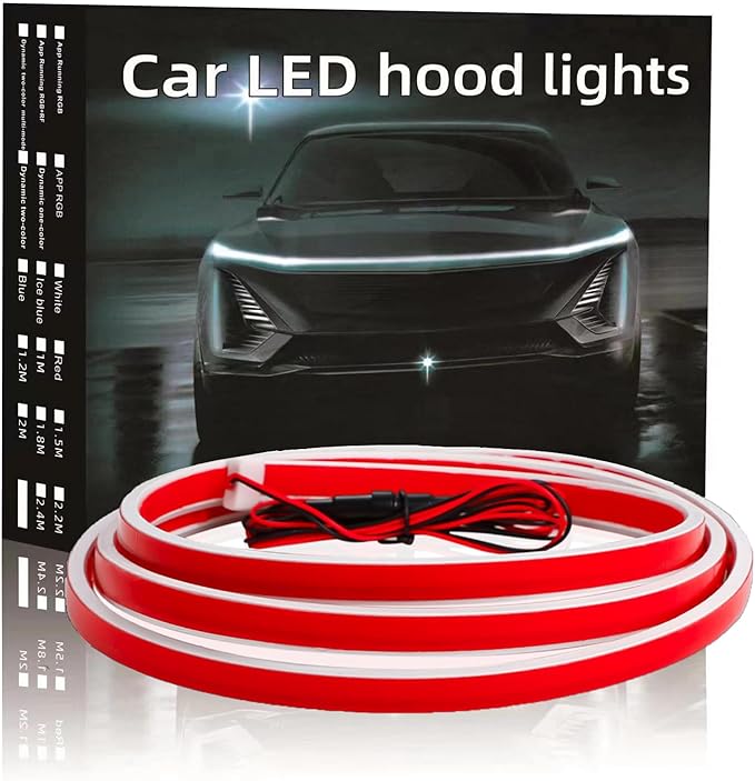 Flexible Car Hood Light Strip, 70 Inches Dynamic LED Daytime Running Light for Car, Truck, SUV,White Light, Easy to Install and Waterproof