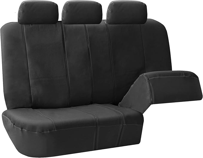 FH Group Car Seat Cover Black Full Set Deluxe Leatherette Protector Interior Accessories Universal Fit Full Set - Airbag Comp
