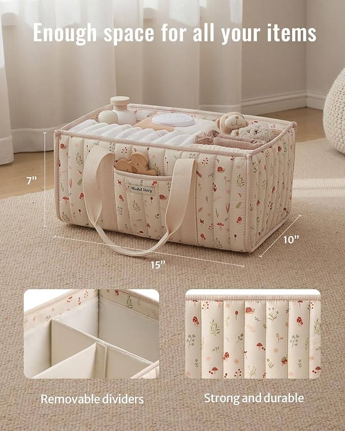 Blissful Diary Woodland Diaper Caddy Organizer, Stylish Nursery Storage Basket, Gift for Baby Shower, Newborn Essentials, Woo