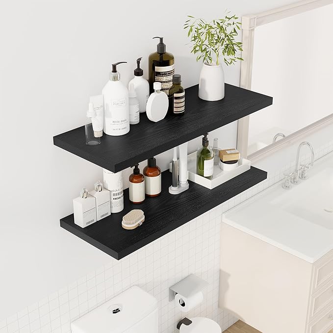 Dreamland 36" Floating Shelves for Wall, 12" Deep Slim Black Floating Shelves, Wall-Mounted Shelves for Bedroom, Living Room,