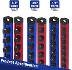 WORKPRO Magnetic Socket Organizer - 6-Piece Aluminum Alloy Socket Rail, Heavy Duty Socket Holder - Set: 1/4-Inch x 12 Clips, 