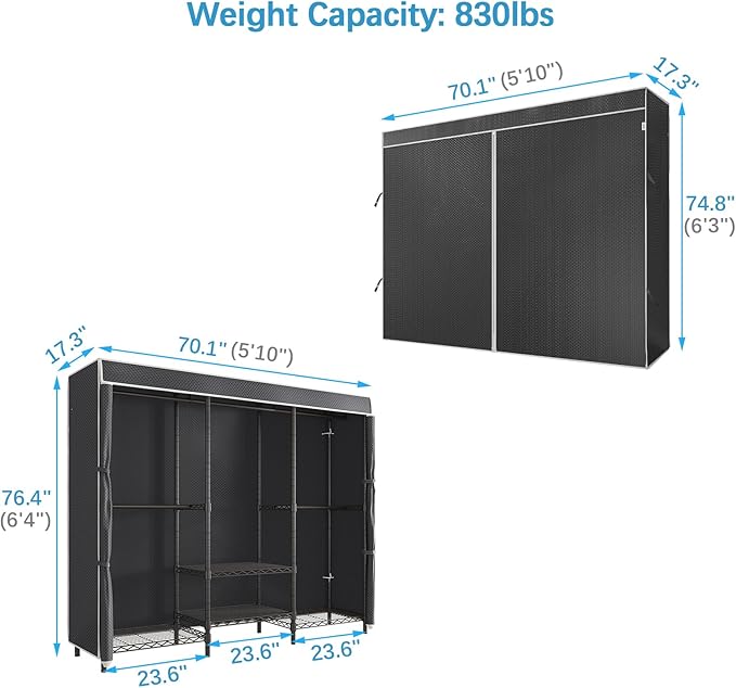 VIPEK V5C SE Garment Rack Wardrobe Closet, Heavy Duty Clothes Rack with Adjustable Shelves and Black Cover, Black Metal Close