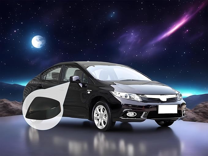 Driver Left Side Mirror Cover Cap Compatible with Honda Civic 2012-2013 Glossy Black,Not fit LX model