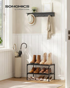 SONGMICS 2-Tier Shoe Rack for Closet, Compact Metal Shoe Organizer Shelf for Entryway, Bedroom, Small Spaces, Stackable, 11.8