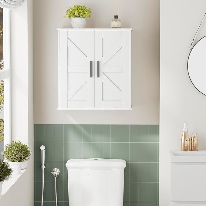Homleke Bathroom Wall Cabinet, Over Toilet Storage Cabinet with Barn Doors and Adjustable Shelves, 3-Tier Medicine Cabinet Wa
