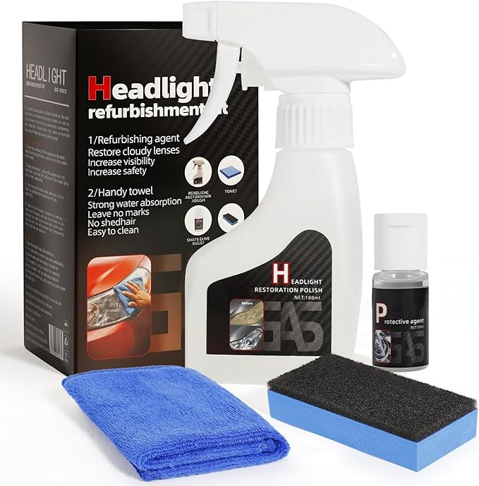 Headlight Restoration Kit Cleaner Restorer: Car Headlamps Oxidized & Yellowed Lens Repair with Protective Coating