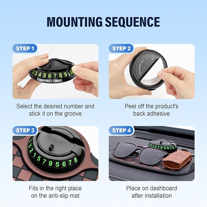 Multifunction Car Anti-Slip Mat,360° Rotatable Phone Holder Dashboard Pad with Hidden Parking Number Plate PVC Grid Style Mat