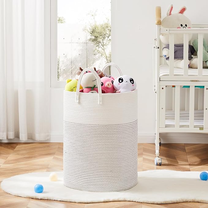 Laundry Basket,Woven Cotton Rope Laundry Hamper,Versatile Storage for Dirty Clothes,Baby Toys,and Blankets in Bathroom, Nurse