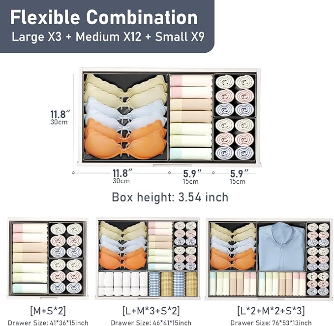 DIMJ Drawer Organizer Clothes Storage - 24 Pack Baby Dresser Organizer for Nursery, Small Fabric Closet Drawer Organizer Bins