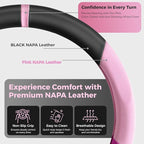 15'' Non-Slip Steering Wheel Cover for Women and Men– Made with Durable NAPA Leather for a Luxurious Feel, Breathable, Easy to Install, and Ideal for Everyday Use or Extended Road Trips (Pink B)