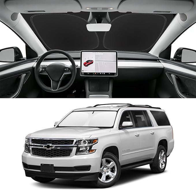 Custom Fit Windshield Sun Shade for Chevy Suburban 2015-2020, Blocks UV & Heat, Front Window Sunshade Accessories, Easy Fold & Store Keep Your Car Cooler