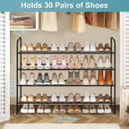 AOODA 4 Tier Long Metal Shoe Rack for Closet Wide Stackable Shoe Storage Organizer for Entryway, Bedroom, Floor, Holds 30 Pai