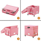 DocSafe File Box with Lock,2-Layer Fireproof Document Box with Wheels,Collapsible Rolling File Storage Organizer with Pockets