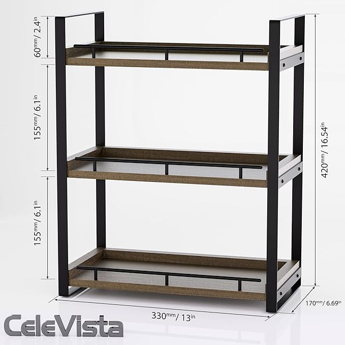 Bathroom Counter Organizer, 3 Tier Wood Countertop Shelf for Vanity, Skincare, Makeup, Kitchen Coffee and Sink Storage, with 