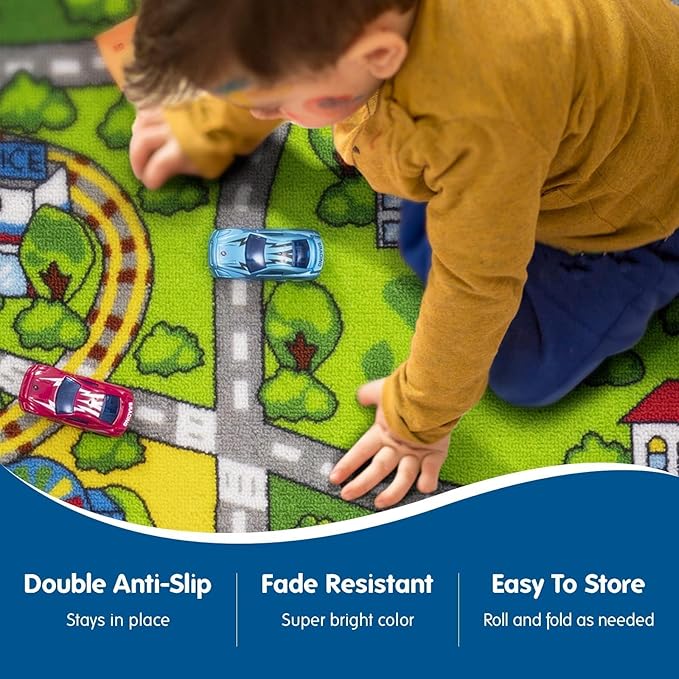 Booooom Jackson Kids Car Mat Train Rug Play Mat, 59 x 39 inches