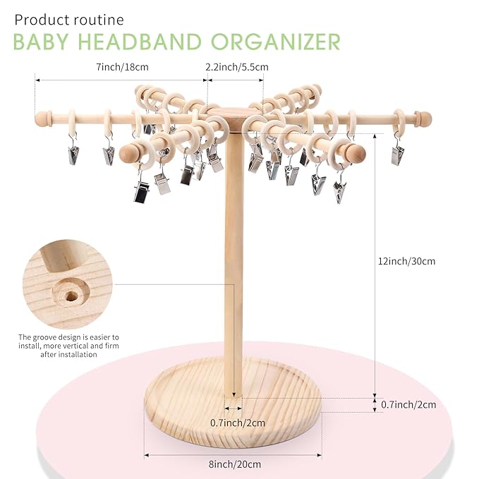 POVETIRE Headband Holder Bow Organizer for Girls,360 Rotating Hair accessories Organizer Storage Baby Headband Display Stand 