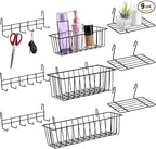 Fumete 9 Pcs Wall Grid Hanging Basket Shelf Hooks Set Includes 3 Basket 3 Wire Straight Shelf and 3 Hooks for Storage Display