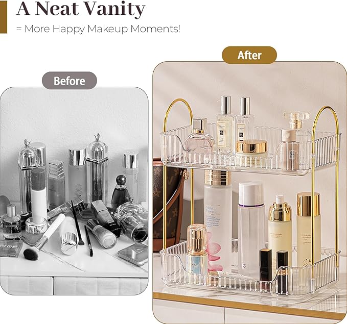 Aveniee Bathroom Counter Organizer, 2 Tier Perfume Skin Care Countertop Storage Shelf, Vanity Makeup Tray for Cosmetic Skinca