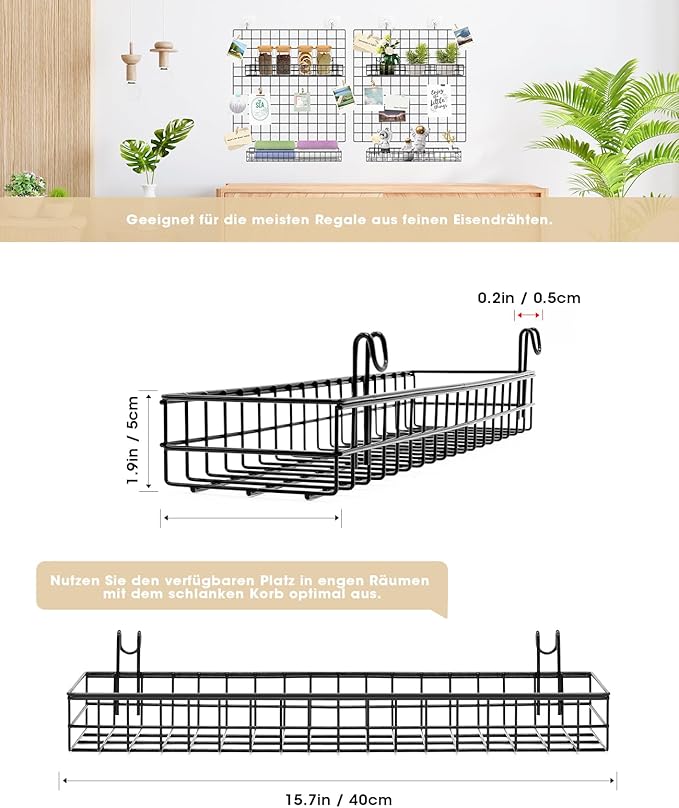 ANZOME 2-Pack Wire Wall Baskets - Sturdy Gridwall Accessories for Display & Storage, Rust-Proof Hanging Organizer for Kitchen