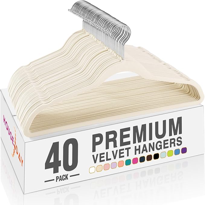 HOUSE DAY Ivory Velvet Hangers 40 Pack, Non Slip Clothes Felt Hanger Heavy Duty for Coat, Premium Slim Space Saving Suit Hang