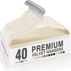 HOUSE DAY Ivory Velvet Hangers 40 Pack, Non Slip Clothes Felt Hanger Heavy Duty for Coat, Premium Slim Space Saving Suit Hang