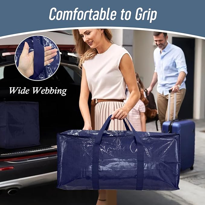 6 Pack Extra Heavy Duty Large Moving Bags with Strong Zipper & Comfortable Handles, Sturdy & Durable Clothes Storage Bags Tot