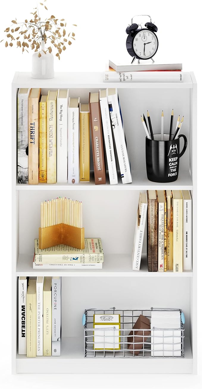 Furinno Jaya Book Shelf, 3-Tier Bookshelf, Bookcase with Adjustable Shelves, 9.5 x 24.5 x 40.3, for Organization and Storage,