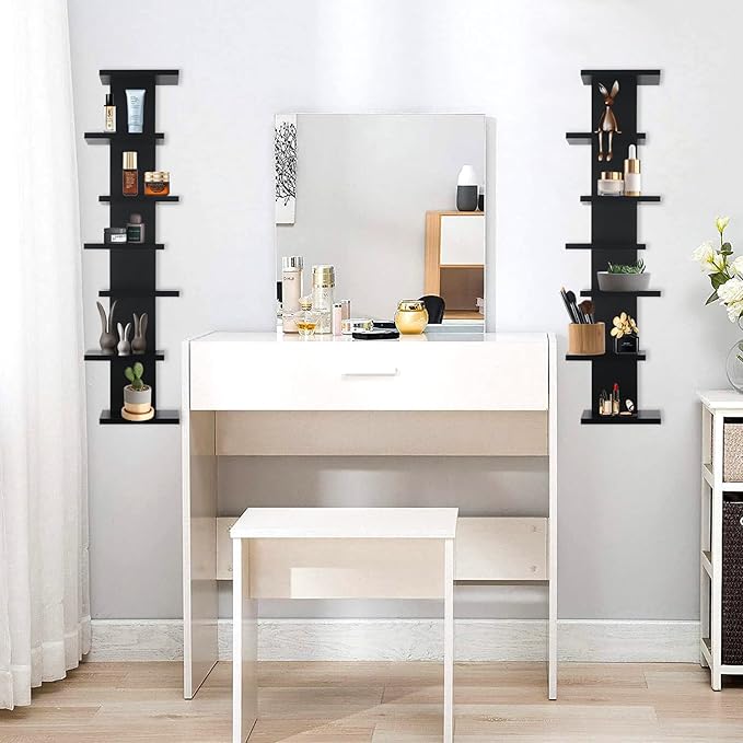 7 Tier Wall Shelf Unit-Black Floating Shelves for Home Decor, Modern Unique Asymmetric Design for Bedroom & Living Room Stora