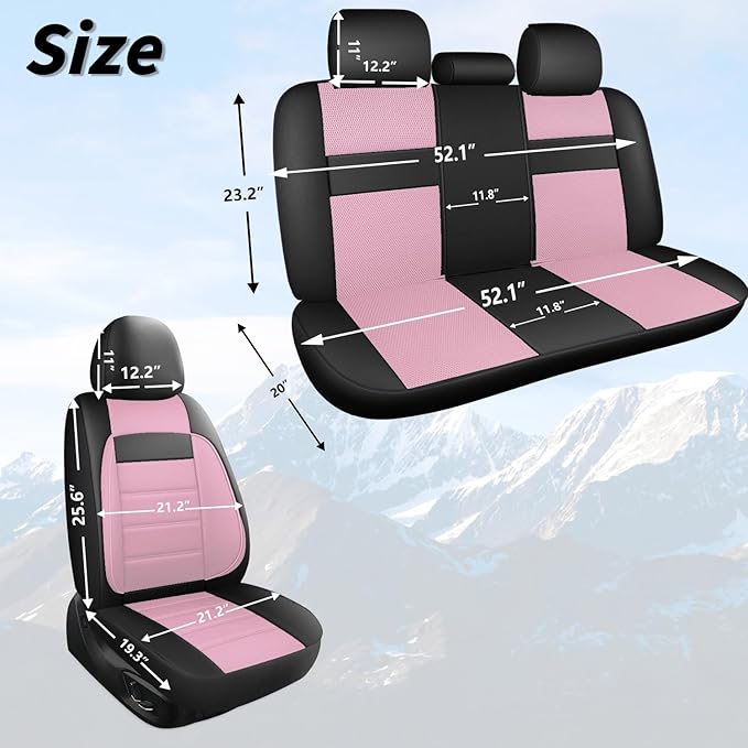 Leather 3D Foam Back Support Pink Car Seat Covers Full Set, Air Mesh Automotive Seat Covers, All Season Car Seat Cover Fit Au