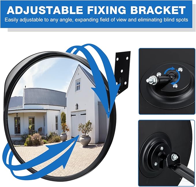 2 Pieces Acrylic Convex Mirror 12 Inch Outdoor Security Corner Mirror with Adjustable Fixing Bracket Clear Safety Mirrors for Driveway Parking Garage Warehouse Indoor Blind Spot