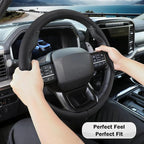 Steering Wheel Cover for Ford F150 2021-2025/ F-150 Lightning 2022-2025/ F250 F350 F450 F550 2023-2025/ Ford Expedition 2022-2024 Steering Wheel Cover Protector Accessories(Perforated Black Leather)