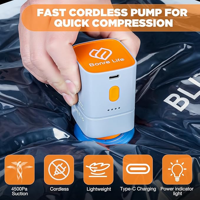 Vacuum Storage Bags with Cordless Pump, 16-Pack Space Saver Vacuum Seal Bags for Blankets, Clothes & Bedding, Reusable Compre