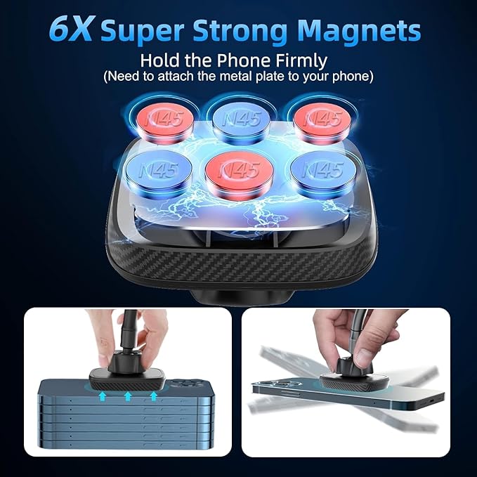 APPS2Car Magnetic Car Phone Holder Mount [6 Strong Magnets], Cell Phone Holder Car [Suction Cup], Phone Car Holder Mount [Windshield Dashboard] fit for Most Smartphones