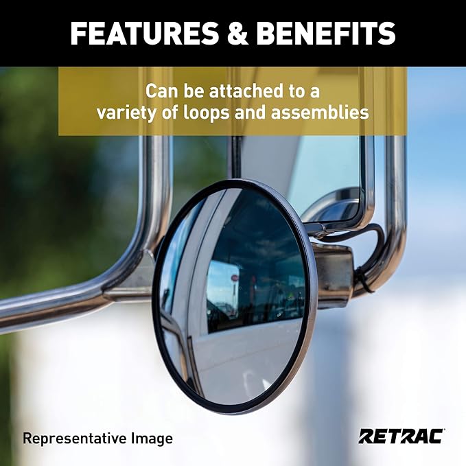 RETRAC 609898 8-1/2-Inch Stainless Steel Offset-Mount Convex Mirror Head with J-Bracket, Universal Driver or Passenger Side