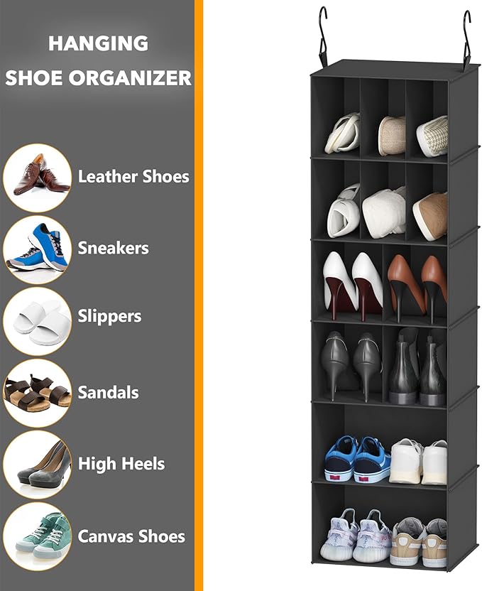 SpaceAid 2 Pack Hanging Closet Organizer and Storage with Dividers, 24 Compartments Hanging Shoe Shelves for Closet, Wardrobe