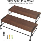 Wood Floating Shelves Wall Mounted - 2+1 Tier Rustic Bathroom Wall Shelves Over Toilet with Towel Bar, Natural Wood Set of 2 