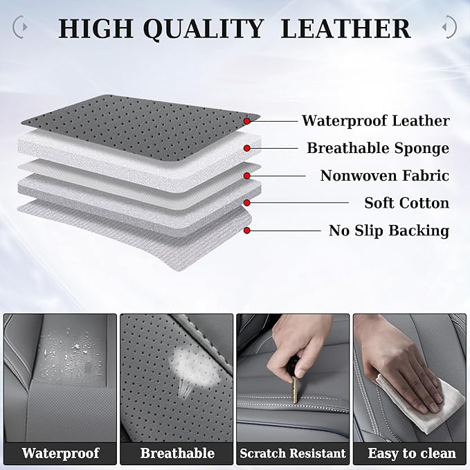 Coverado Front Seat Covers, Waterproof Nappa Leather Car Seat Cover, Sideless Car Seat Covers Front Seats, Driver Seat Cover,