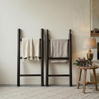 Wooden Blanket Ladder - 76in Natural Wood Color- Leaning Wall Decor for Bedroom, Bathroom, Living Room - Rustic Quilt Holder 