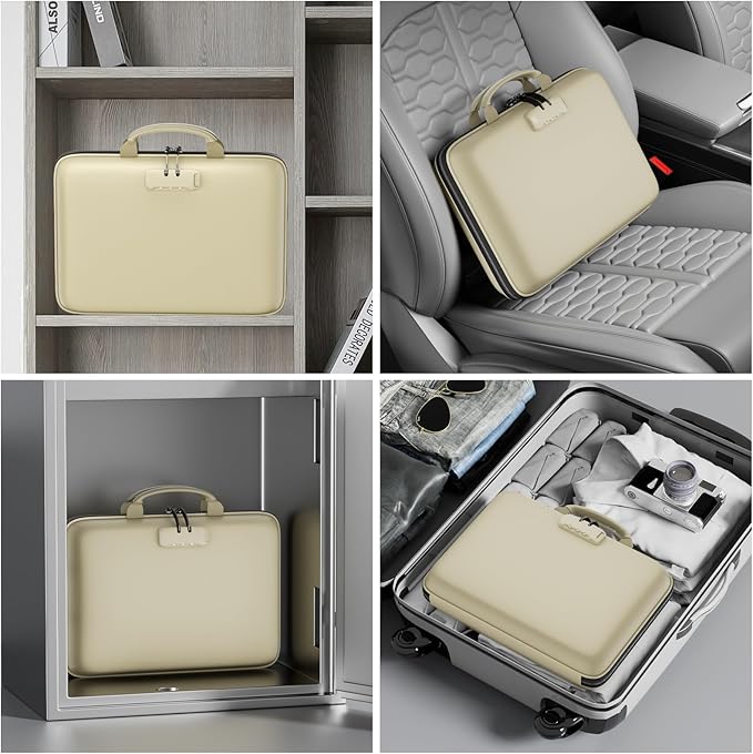 DocSafe Fireproof File Organizer with Lock, Hard-Shell Case Fireproof Document Box with 13 Pocket Accordion File Folder, Port