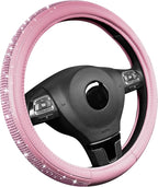 Road Comforts Bling Steering Wheel Cover – Pink Diamond Design, Universal Fit 14.5-15 Inch, Microfiber Leather, Anti-Slip & B