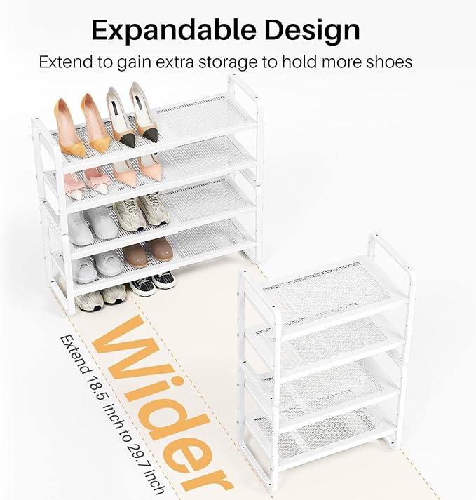 SNTD Shoe Rack - Expandable Shoe Organizer for Closet, Adjustable Metal Shoe Shelf Storage, Stackable Long Shoe Stand Holder 